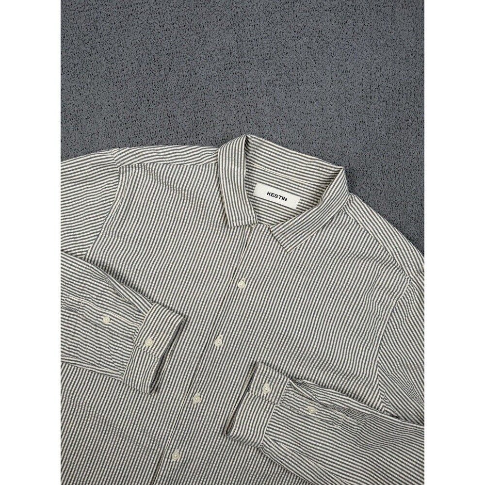 Kestin Shirt Mens Blue White Stripe Long Sleeve Seersucker Button Up